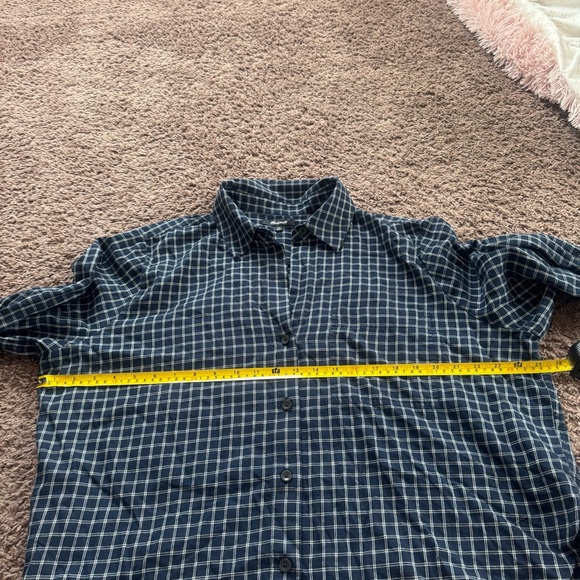 MADEWELL Easy Y-Neck Button-Up Shirt Indigo White Plaid Flannel Cotton XL $88 - Picture 9 of 10